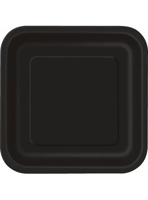 14 viereckige Pappteller schwarz (23 cm) – Basicfarben Collection