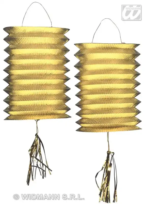2 Gold Metallic Lantern Laternen, 25 Cm