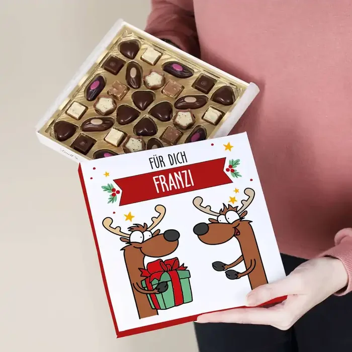 32 kleine Lindt Pralinen ohne Alkohol zu Weihnachten mit Rentiermotiv