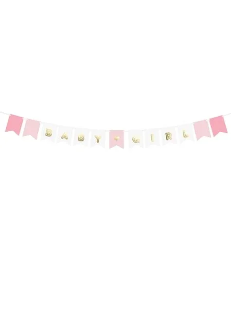 „Baby Girl“ Fähnchen-Girlande rosa