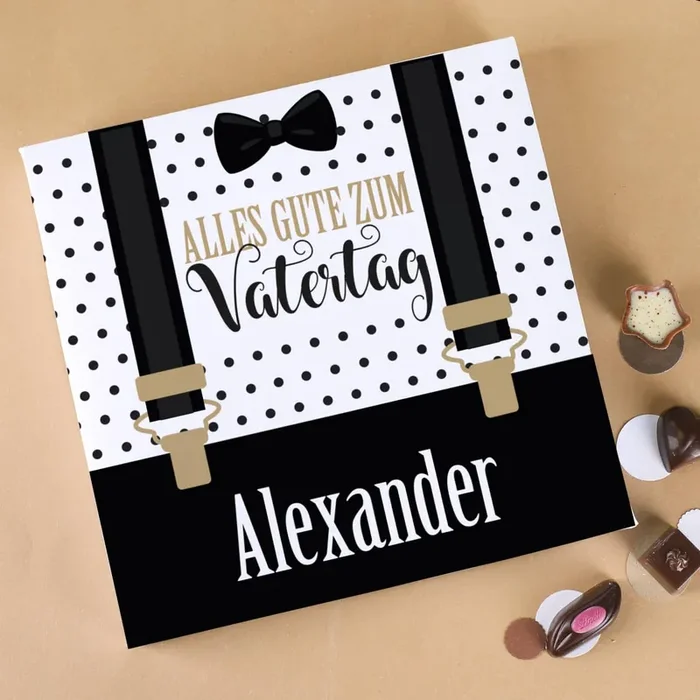 Alles Gute zum Vatertag – Lindt Pralinen mit Hosenträgermotiv und Name