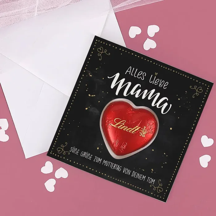 Alles Liebe Mama- Klappkarte mit Lindt Schokoherz und Wunschtext