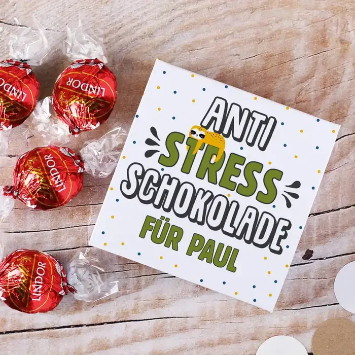 Anti Stress Schokolade – 4 Lindorkugeln in personalisierter Verpackung