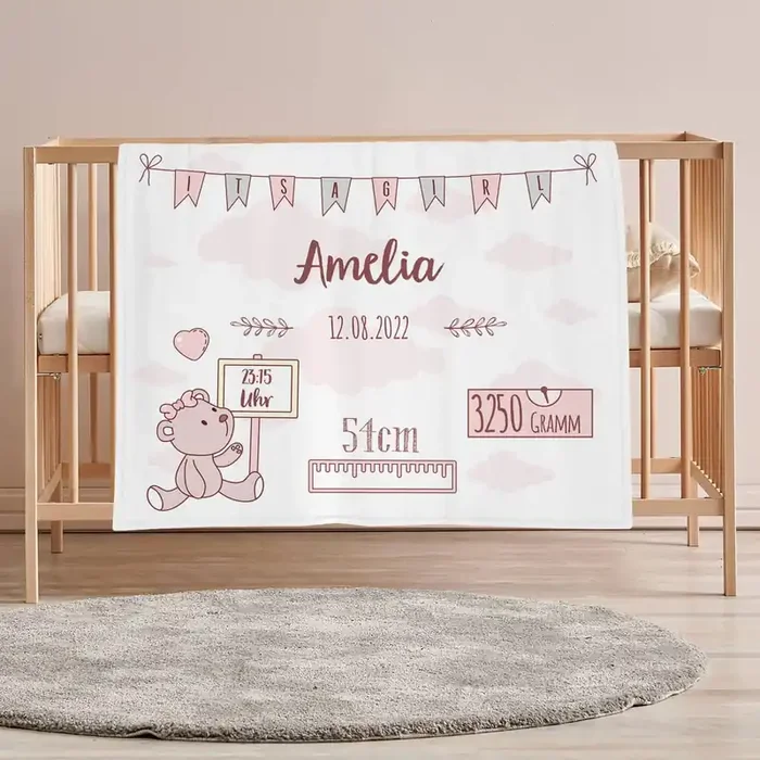 Baby Kuscheldecke mit Teddymotiv zur Geburt