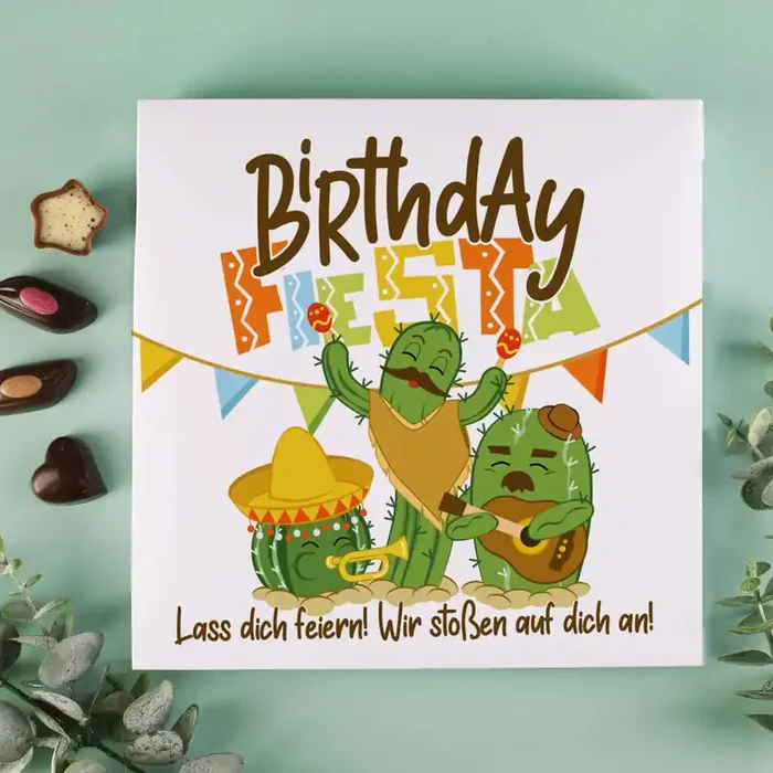Birthday Fiesta – 32 Lindt Pralinen ohne Alkohol mit Wunschtext personalisiert