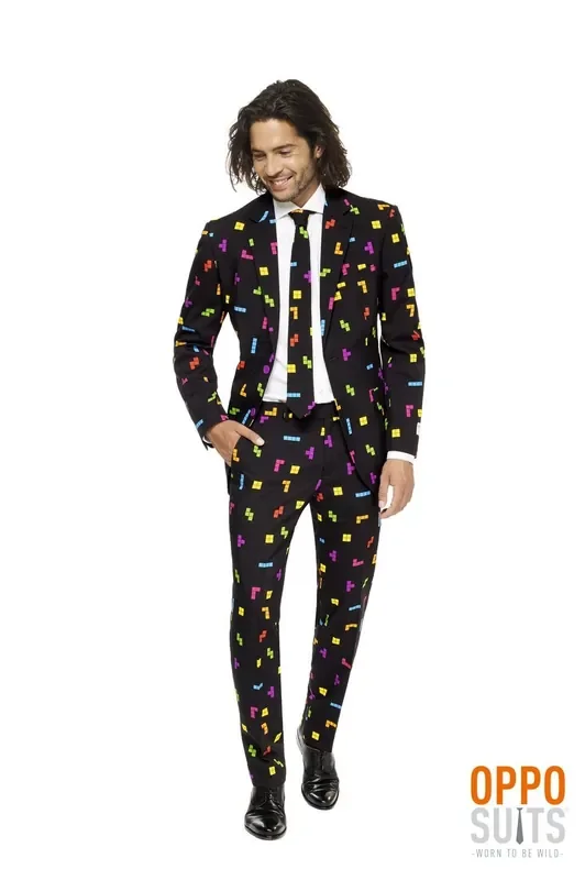 Buntes Tetris Blockiert Computerspiel Herrenkostüm