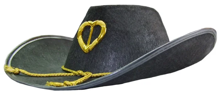 Cowboyhut mit goldenem Herz und Kordel für Damen – Schwarz