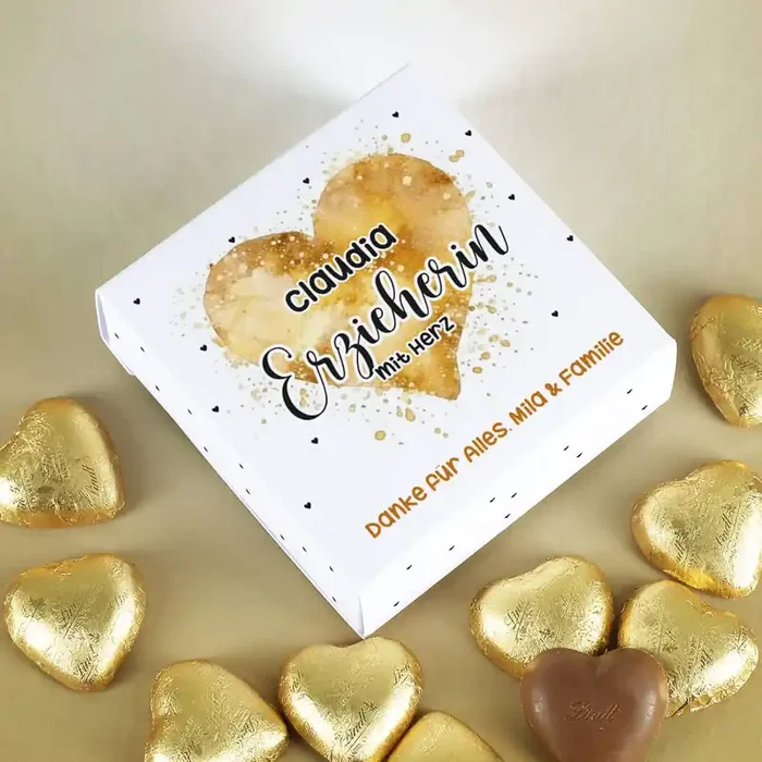 Danke Geschenk mit Herz – Geschenkbox mit 10 Lindt Schoko-Herzen