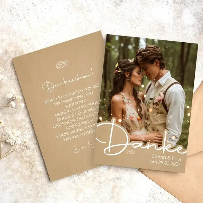 Dankeskarte zur Hochzeit mit Ihrem Foto und Wunschtext