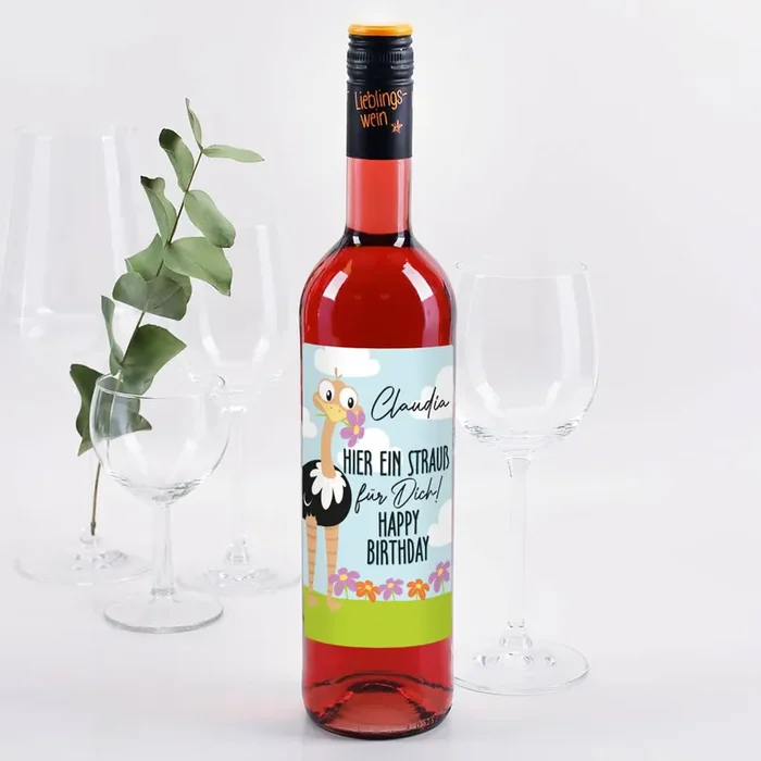 Ein Strauß für Dich – Weinflasche zum Geburtstag mit persönlichem Etikett