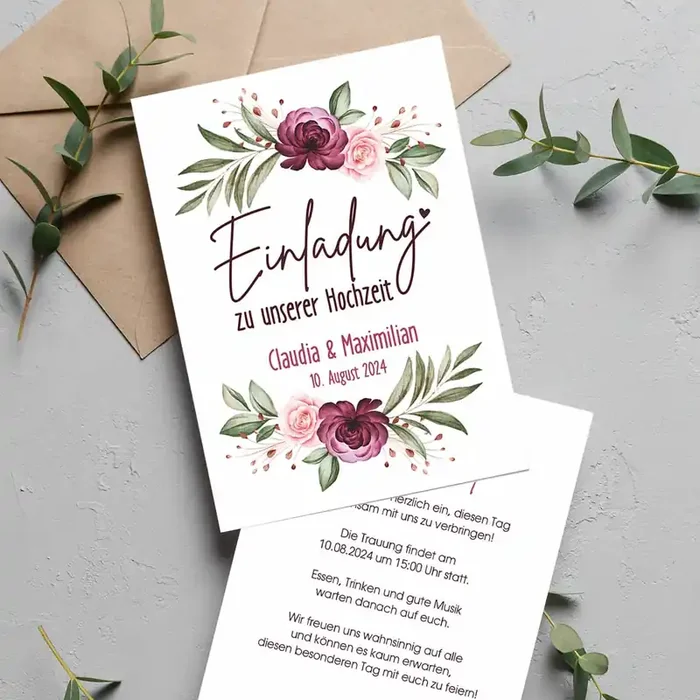 Einladungskarten – Rosen – zur Hochzeit