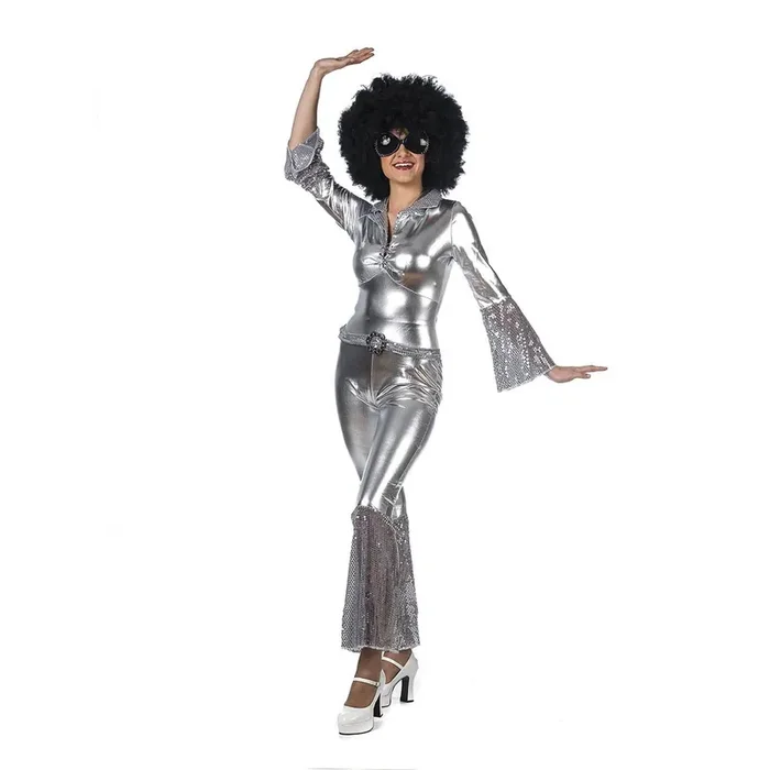 Enger Glänzender Silberner Disco Boogie Damenkostüm