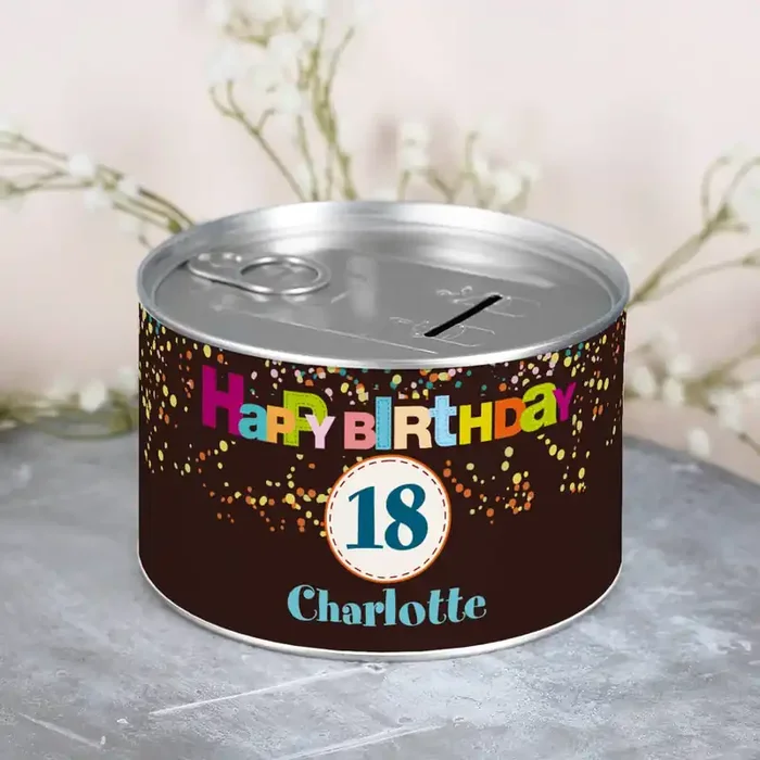 Geldgeschenk zum Geburtstag – Spardose mit Name und Alter