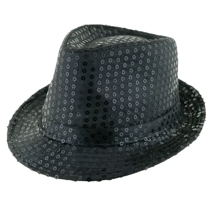 Glitzernder Popstar Hut mit Pailletten | Schwarz