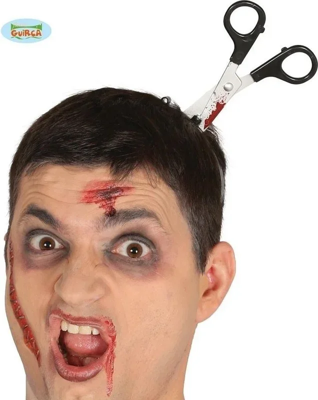 Halloween Zombie Haarreif Schere im Kopf
