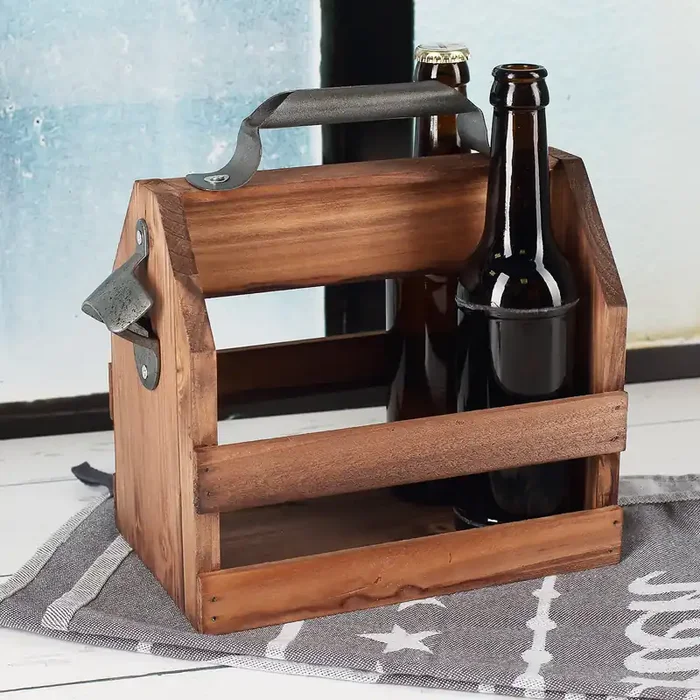 Holz-Bierträger mit Metall-Flaschenöffner