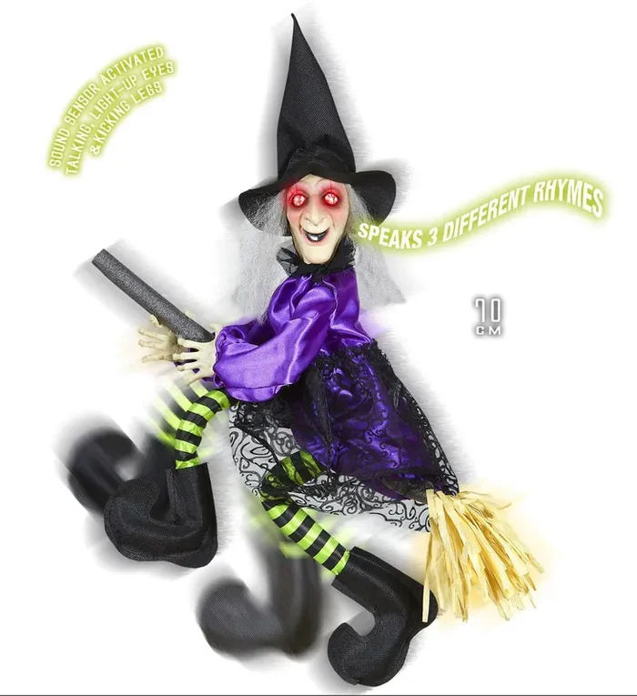 Innovatieve Vliegende Heks Op Een Bezemsteel Met Licht En Beweging