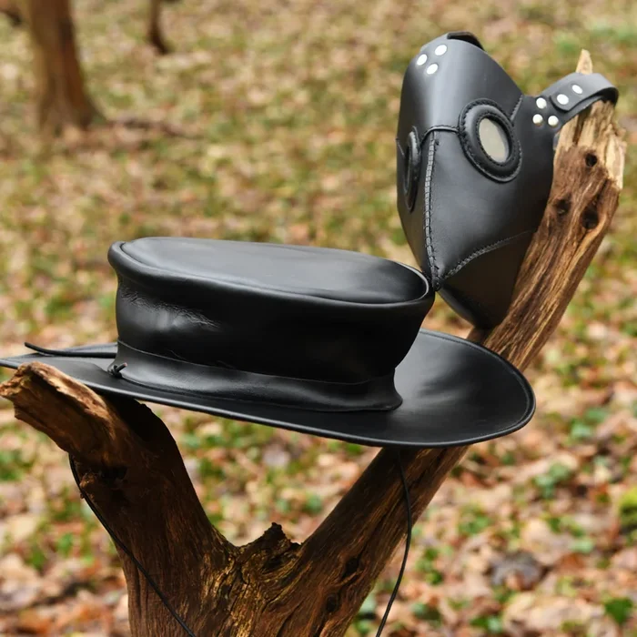 Pestdoktor Set – Maske und Hut aus Leder