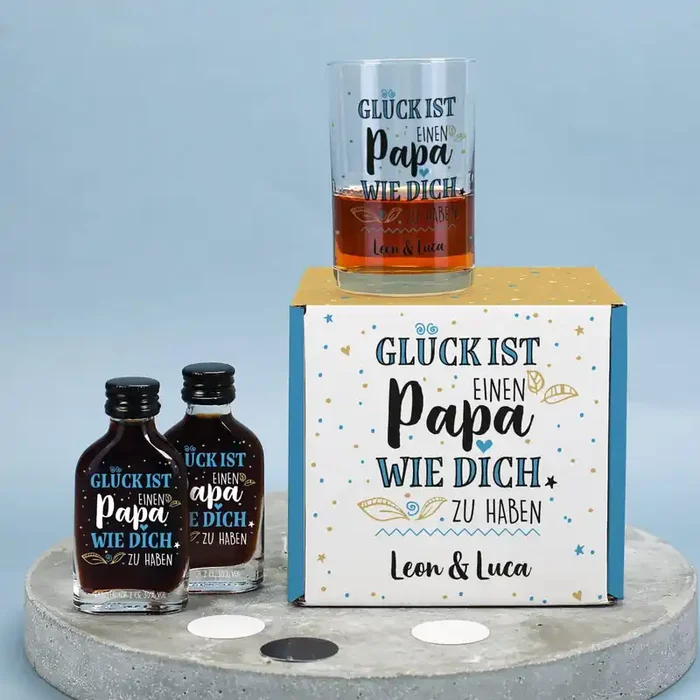Schnaps Geschenkset für den besten Papa mit Box, Likör und Schnapsglas
