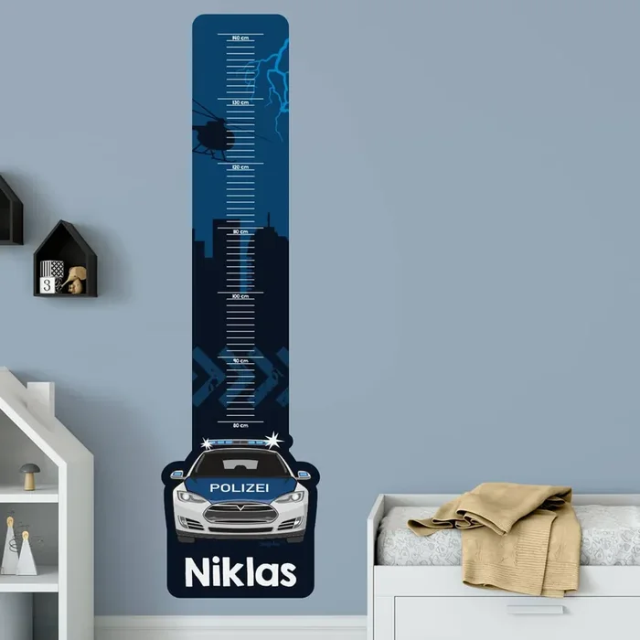Wandaufkleber Messlatte Polizei mit Namensaufdruck