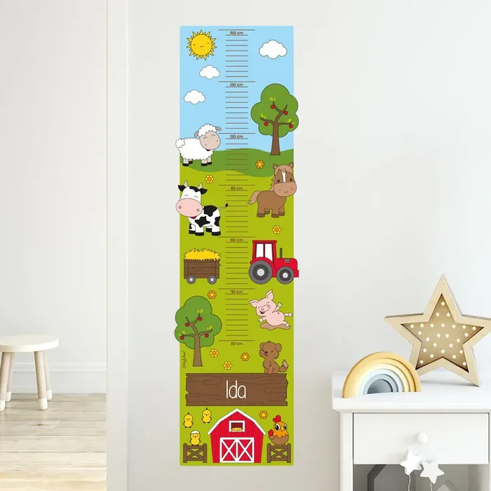 Wandtattoo Messlatte Bauernhof mit Namensaufdruck für Kinderzimmer