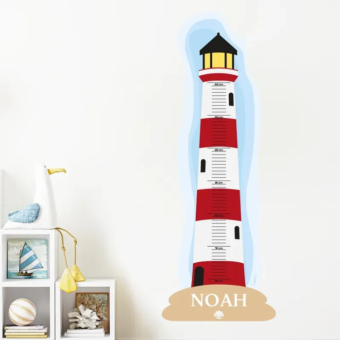 Wandtattoo Messlatte Leuchtturm mit Namensaufdruck für Kinderzimmer