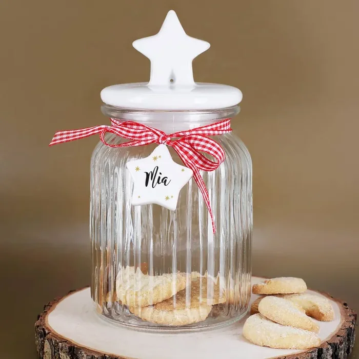 Weihnachtliche Keksdose von Leonardo mit Sternanhänger und Namensaufdruck