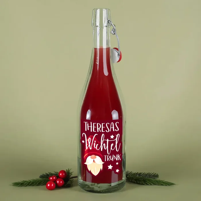 Wichteltrunk – 0,75 L Schnapsflasche für selbstgemachten Schnaps mit persönlichem Etikett