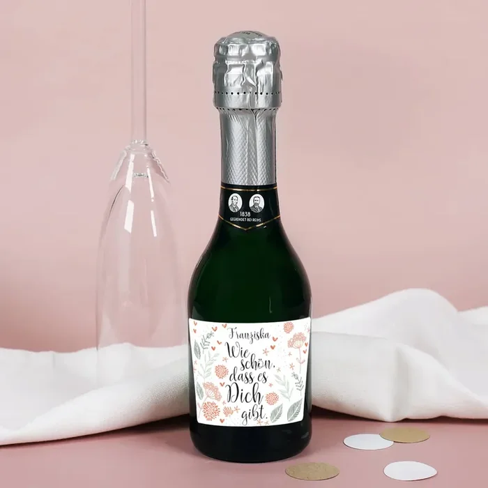 Wie schön, dass es Dich gibt! – Kleiner Sekt mit persönlichem Etikett Geldermann Flaschengärung
