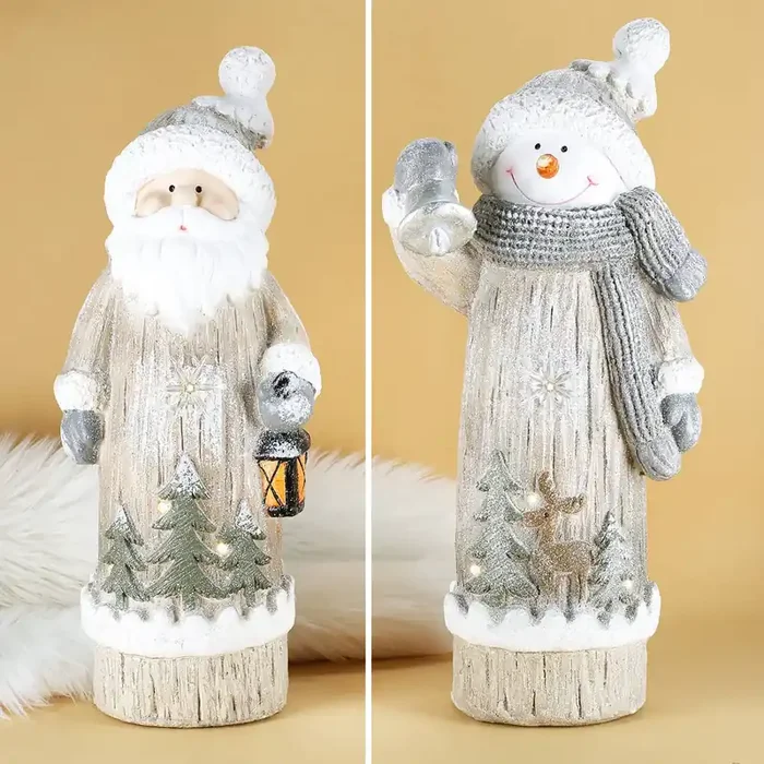 XL Weihnachts-Dekofigur mit Leuchtelementen – Schneemann und Weihnachtsmann