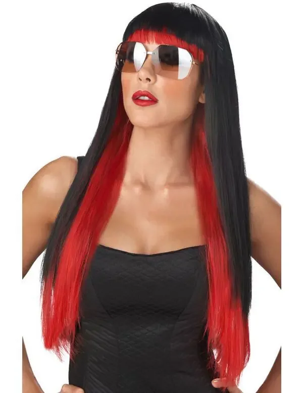 Zwart Met Rood Pruik