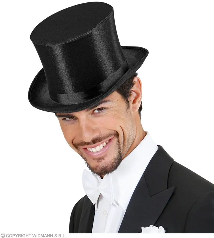 Zylinder aus Satin zum Theater Kostüm | Schwarz