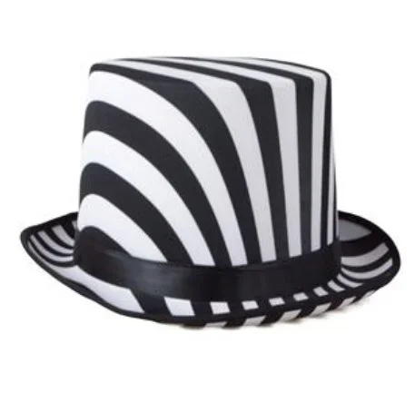 Zylinder Hut schwarz/weiß, gestreift im Halloween-Shop